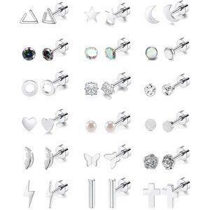 18 Pairs Stainless Steel Stud Earrings Set for Women Men Star Moon flower Heart